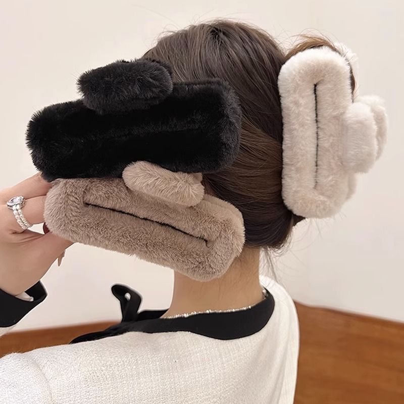 Fall and winter gripper coffee color large square stuffed hair clip for women's back of head hair clip shark clip hairpin headwear