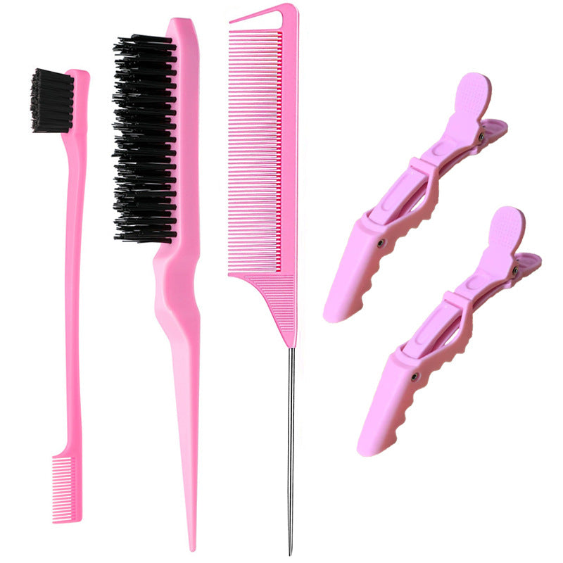 Manufacturer wholesale hair comb three-row plastic comb steel needle rat tail teasing comb eyebrow brush hairline brush styling tool