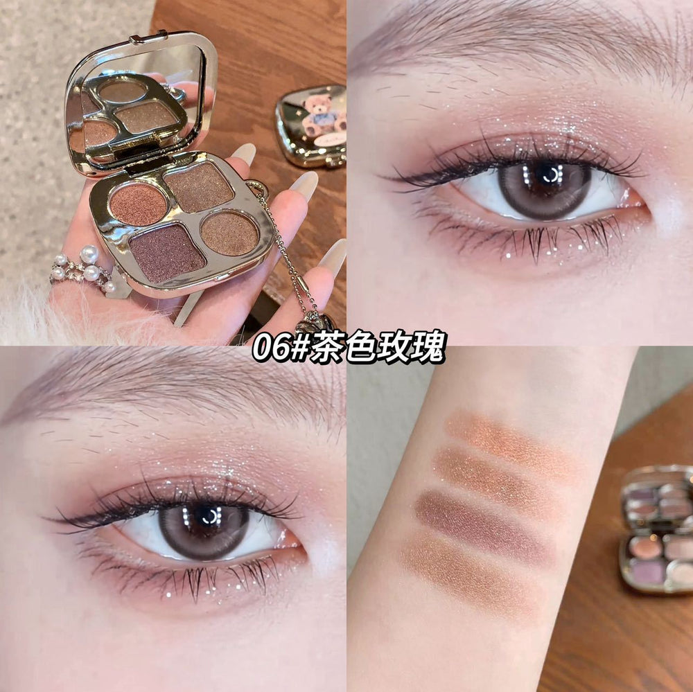 Kakashow light & shadow bear eyeshadow palette - 4 colors: shimmer, fine glitter, matte, waterproof, everyday earth tones