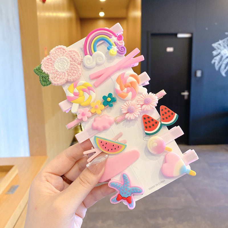 Korean style new children's fruit hair clips rainbow bobby pins mermaid side clips ice cream hair clips cute baby hair accessories