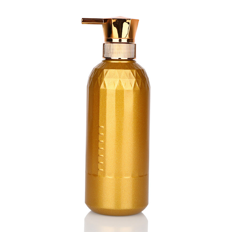 Ready-to-ship pet blow-molded dispensing bottles. gold-colored bottles for shower gel, shampoo, conditioner, lotion, and other liquids. empty plastic pump bottles