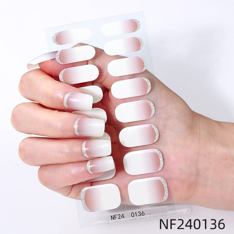 Zhengxiang customized french gel nail art stickers ice transparent solid color ins cross-border uv phototherapy semi-cured nail stickers wholesale
