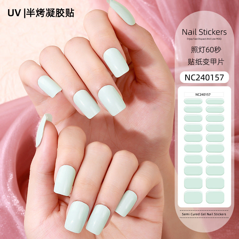 Zhengxiang factory customized korean solid color gel nail stickers uv light therapy semi-cured nail art stickers wholesale amazon