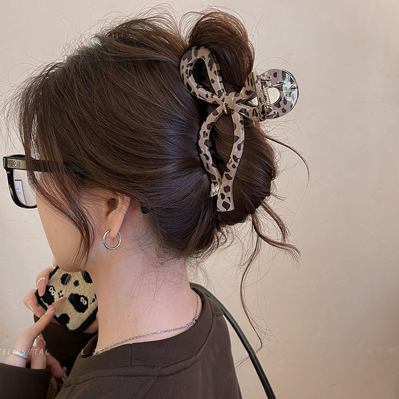 Classy large leopard print gripper casualretro hair card popular back of the head hair volume elegant shark clip