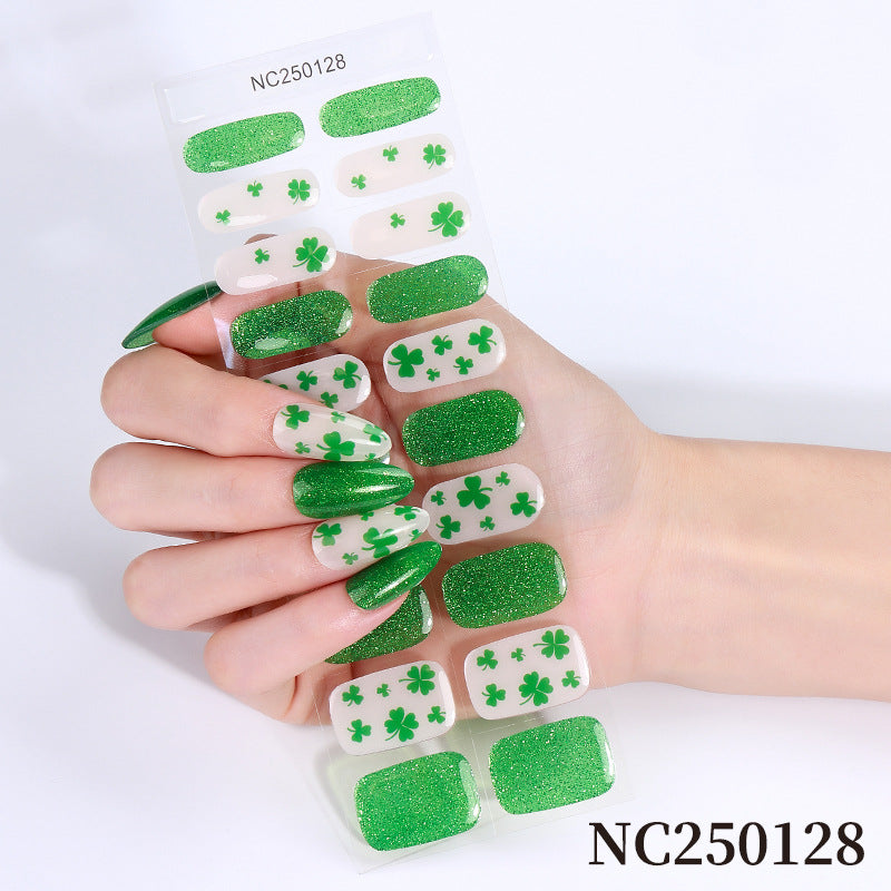 Zhengxiang custom gel nail stickers waterproof st. patrick's day cross-border fashionuv semi-cured nail stickers gel
