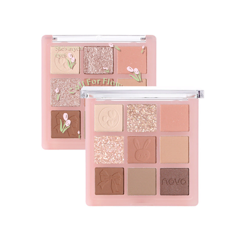 Novo moonfall starfall nine-color eyeshadow palette - shimmer, glitter, matte, low saturation, everyday nude look, earth tones, compact & portable