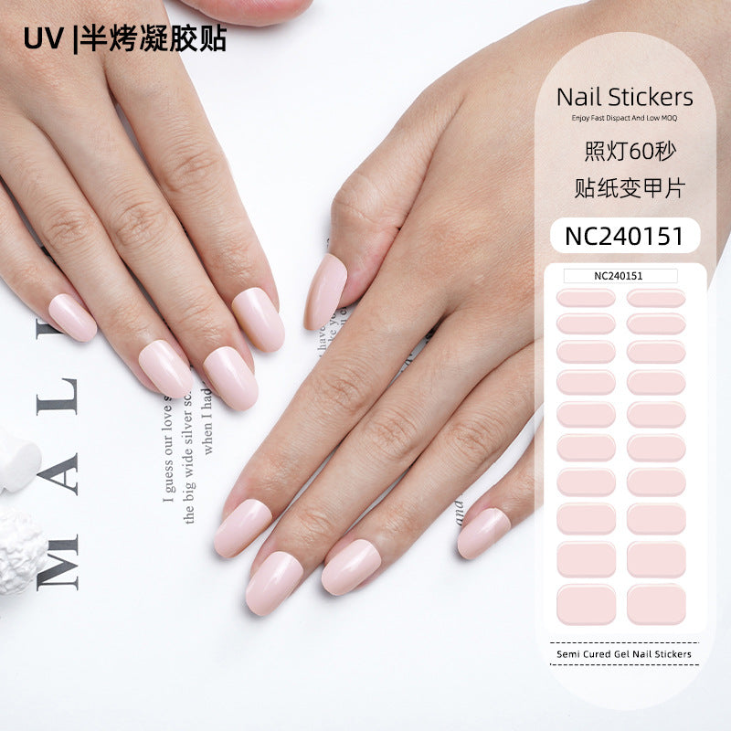 Zhengxiang custom gel nail stickers - solid color korean uv light therapy semi-cured nail stickers - waterproof cross-border wholesale