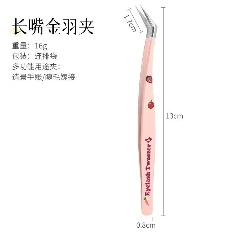 New arrival cartoon hand account tweezers stickers high precision tweezers hand account cultural and creative tools printing gold feather clip eyelash tweezers