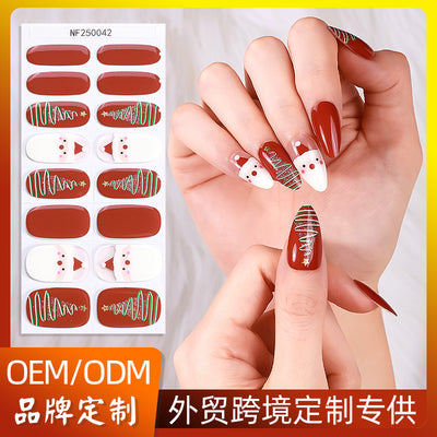 european and american christmas semi-cured gel nail stickers waterproof cartoon kids cute 3d manicure stickers personalized