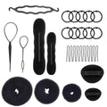 Bun maker hair styling tool set - includes fishbone wave braider, pointed tail comb, and hair volumizing accessories