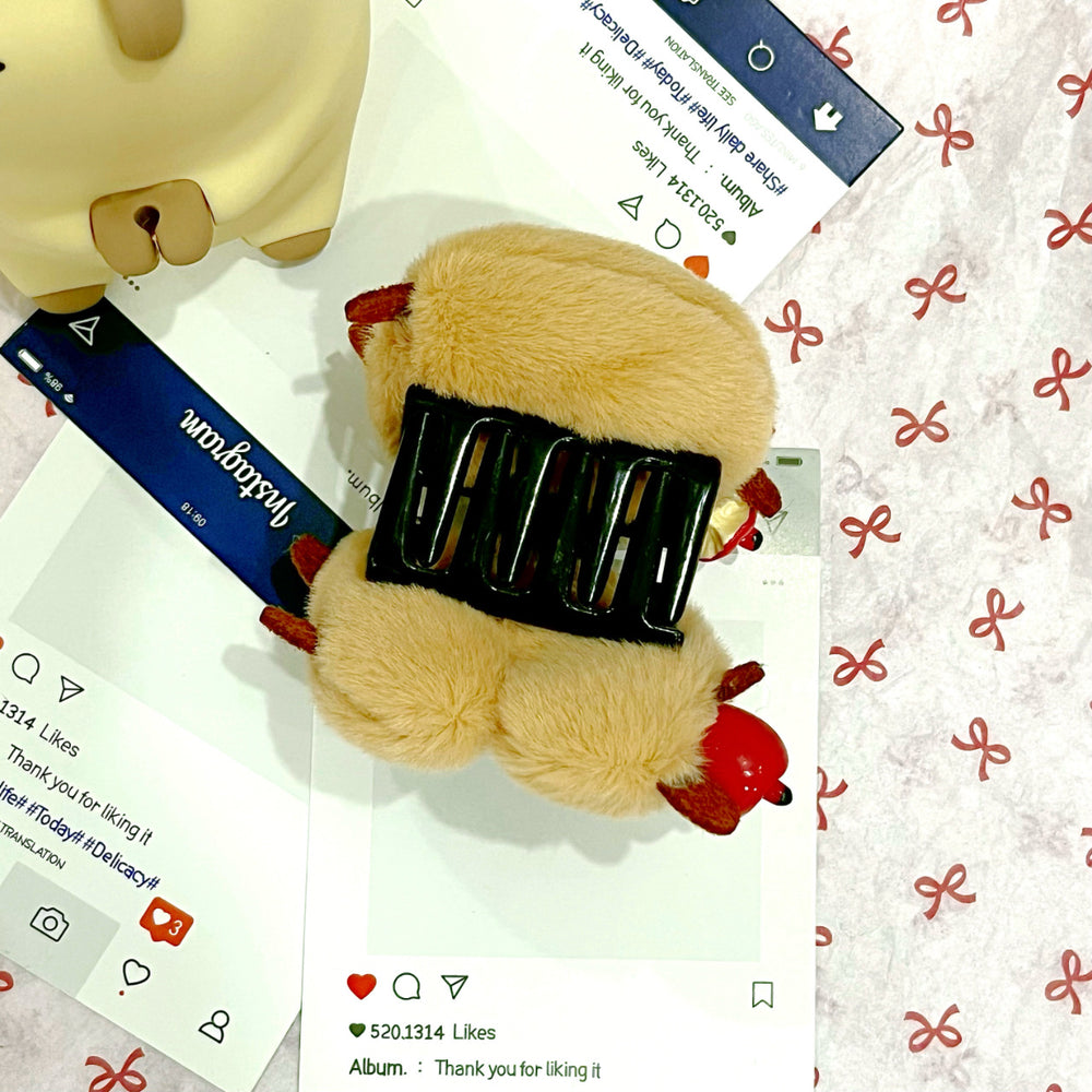 Red book same style ~ capibala cute cartoon plush capybara half grab the back of the head shark clip grab clip hair accessories for women