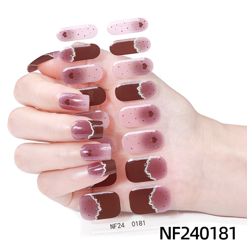 Zhengxiang customized gel manicure stickers gradient onion powder smudged ice transparent cross-border amazon french uv semi-baked nail stickers