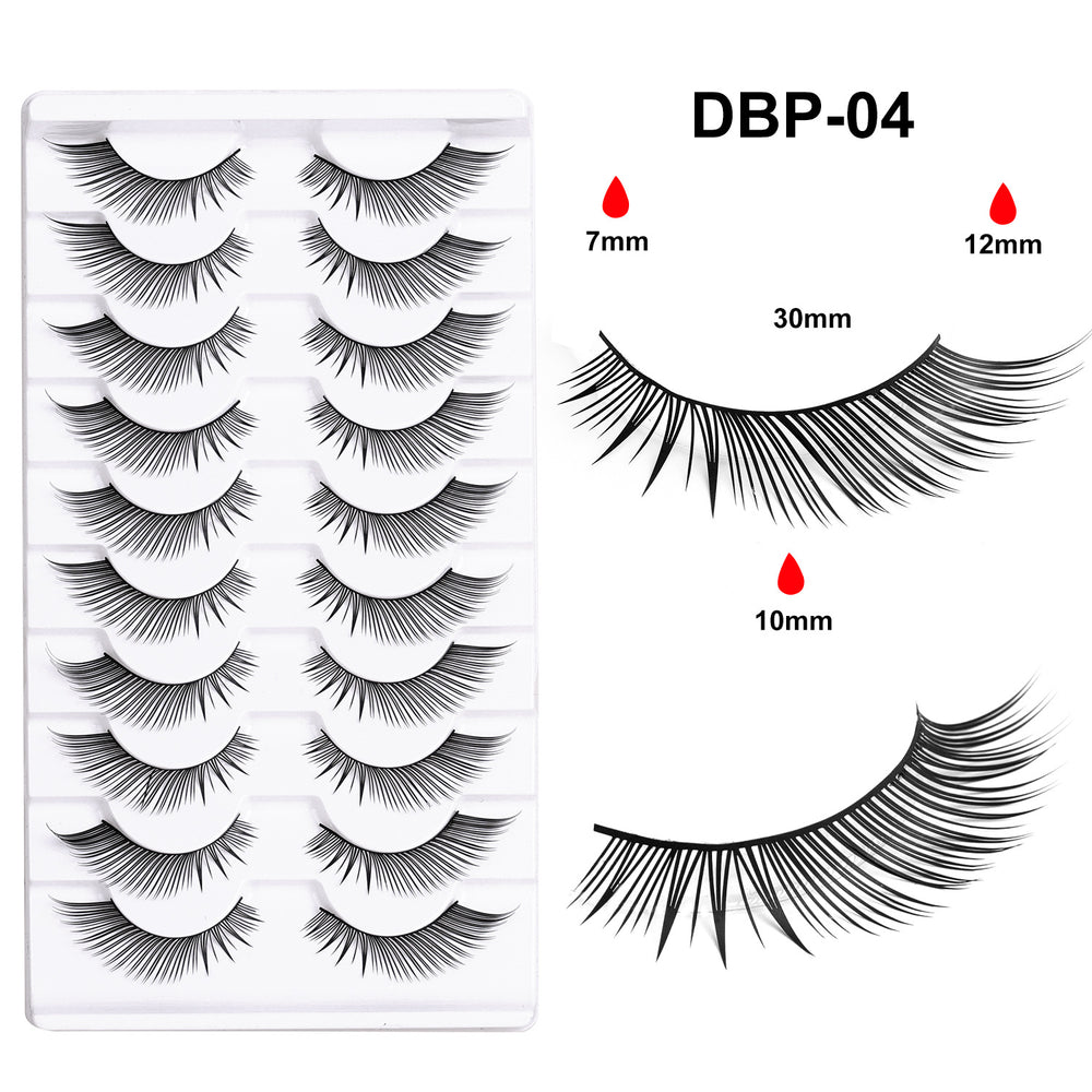 Pingdu 10 pairs of hard stem fake eyelashes, a whole strip of rabbit grandma's whole cluster of eyelashes, glue style, special for makeup artists