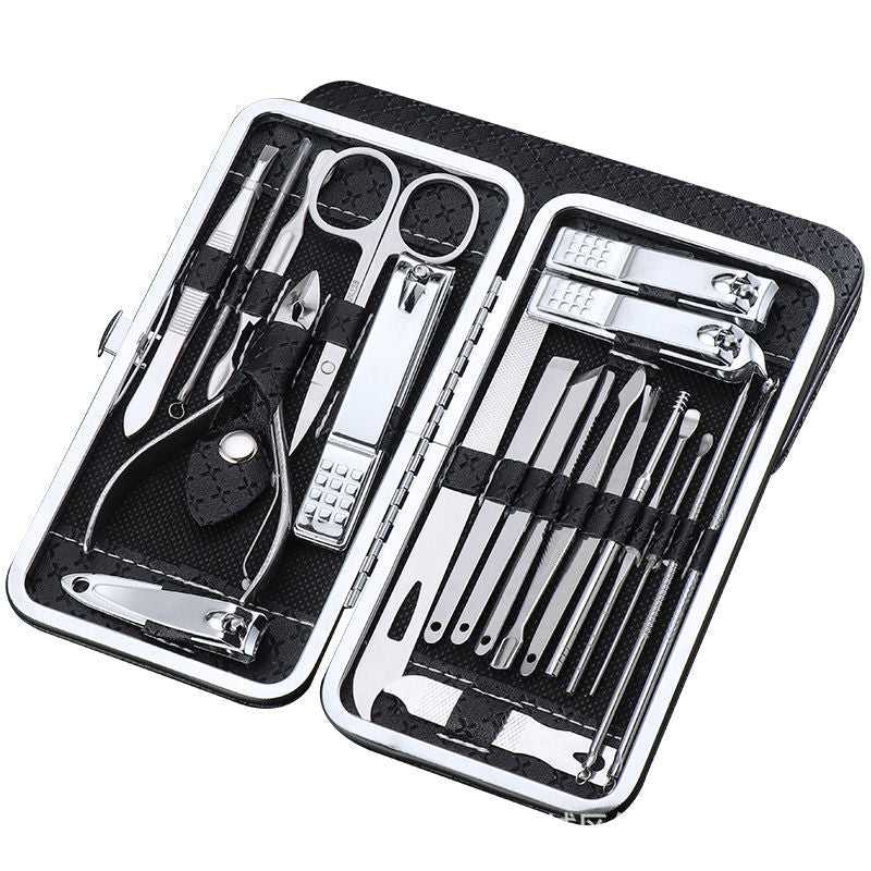 19-piece nail care set - complete stainless steel nail clipper kit with cuticle nippers, earwax removal tool, and manicure tools for ingrown toenail treatment