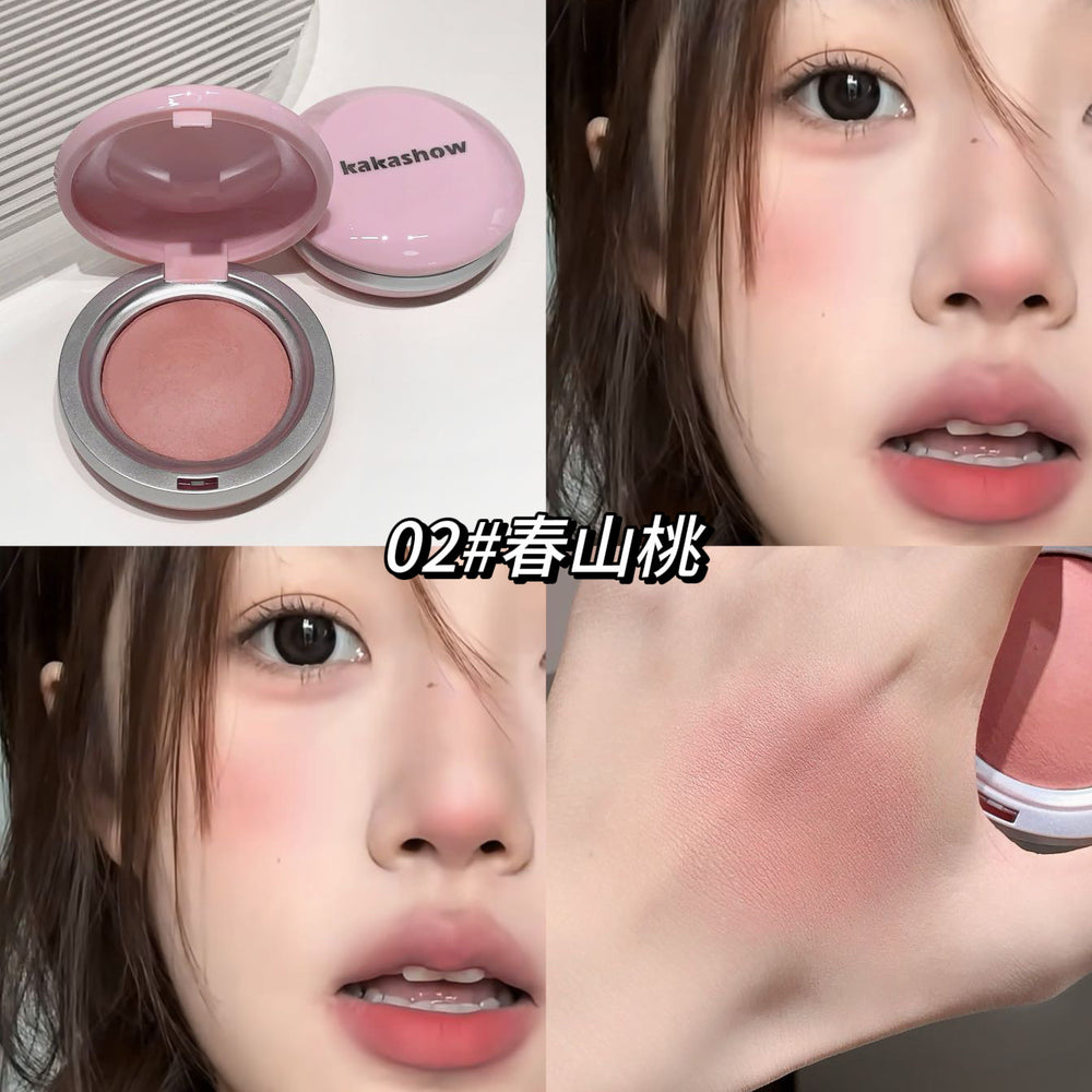 Kakashow shimmer soft mist baked powder blush for women, fine powder to enhance complexion, expand and shrink color rouge