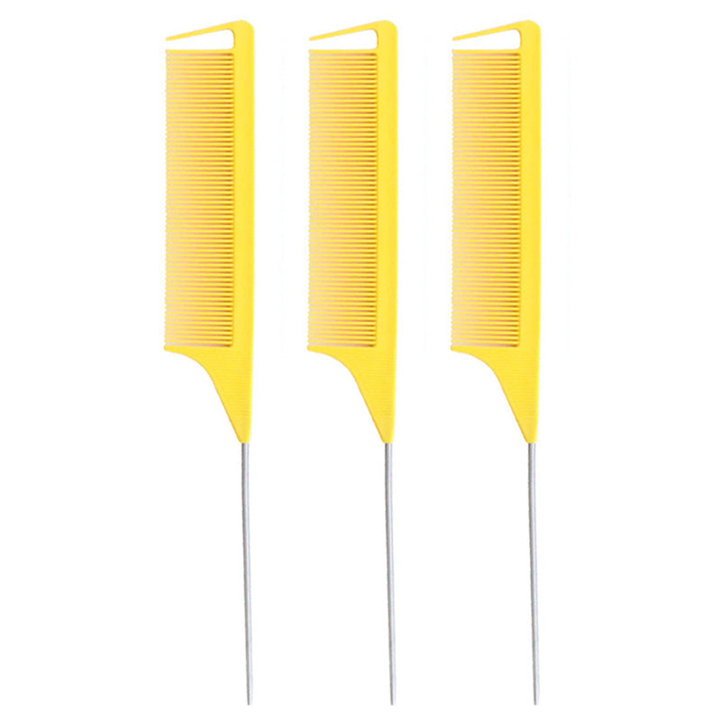 Colorful steel needle tip tail comb 3-piece set hair dyeing comb hairdressing comb hair picking comb hair sectioning rat tail comb