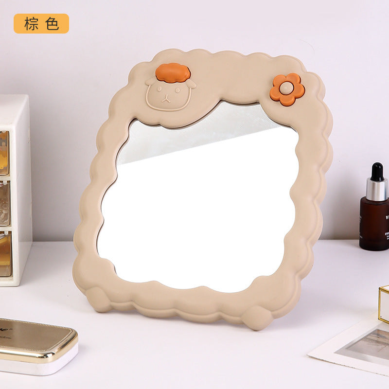 Cosmetic mirror plastic hd student dormitory storage mirror for home home cute flower mirror casual desktop mirror
