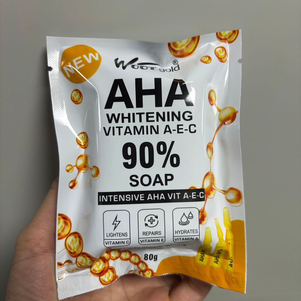export bagged 90% aha gold soap, vitamin aec, for a radiant and clear complexion, cleansing and rejuvenating soap, 80g
