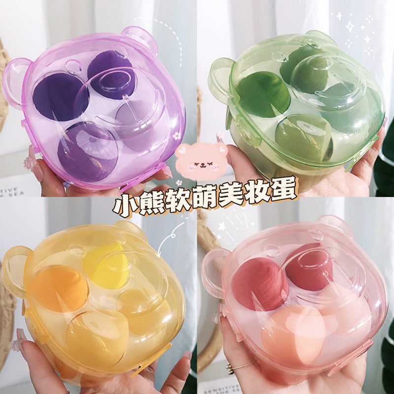 Jiaoposi bear storage box beauty egg liquid foundation special dry and wet use soft non-eating powder makeup powder puff