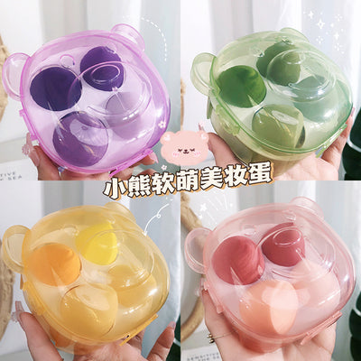 Jiaoposi bear storage box beauty egg liquid foundation special dry and wet use soft non-eating powder makeup powder puff
