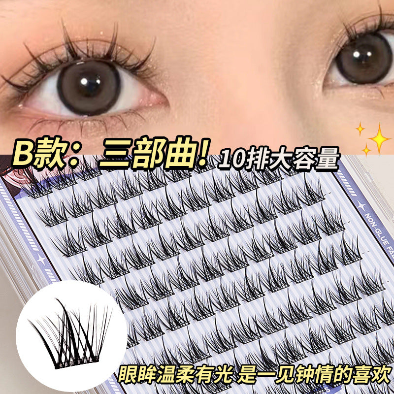 Jonbos self-adhesive glue-free false eyelashes for women, natural simulation, "born-with" style, 3-step application, high volume, individual cluster lashes