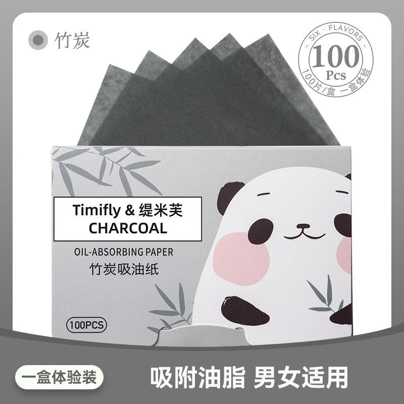 Facial oil-absorbing paper comes with powder puff, cosmetic mirror, facial oil-absorbing tissue, refreshing facial storage, portable 100 pieces