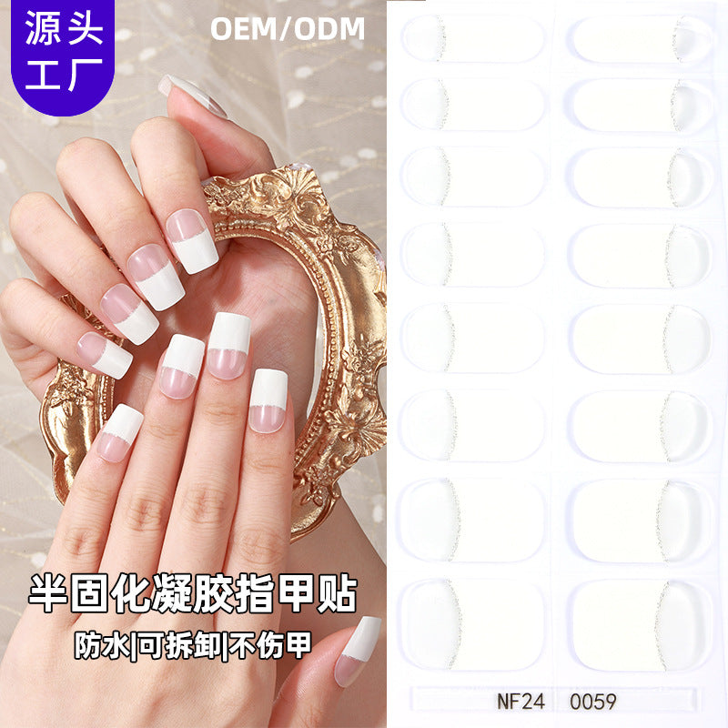 Zhengxiang customized french gel nail art stickers ice transparent solid color ins cross-border uv phototherapy semi-cured nail stickers wholesale
