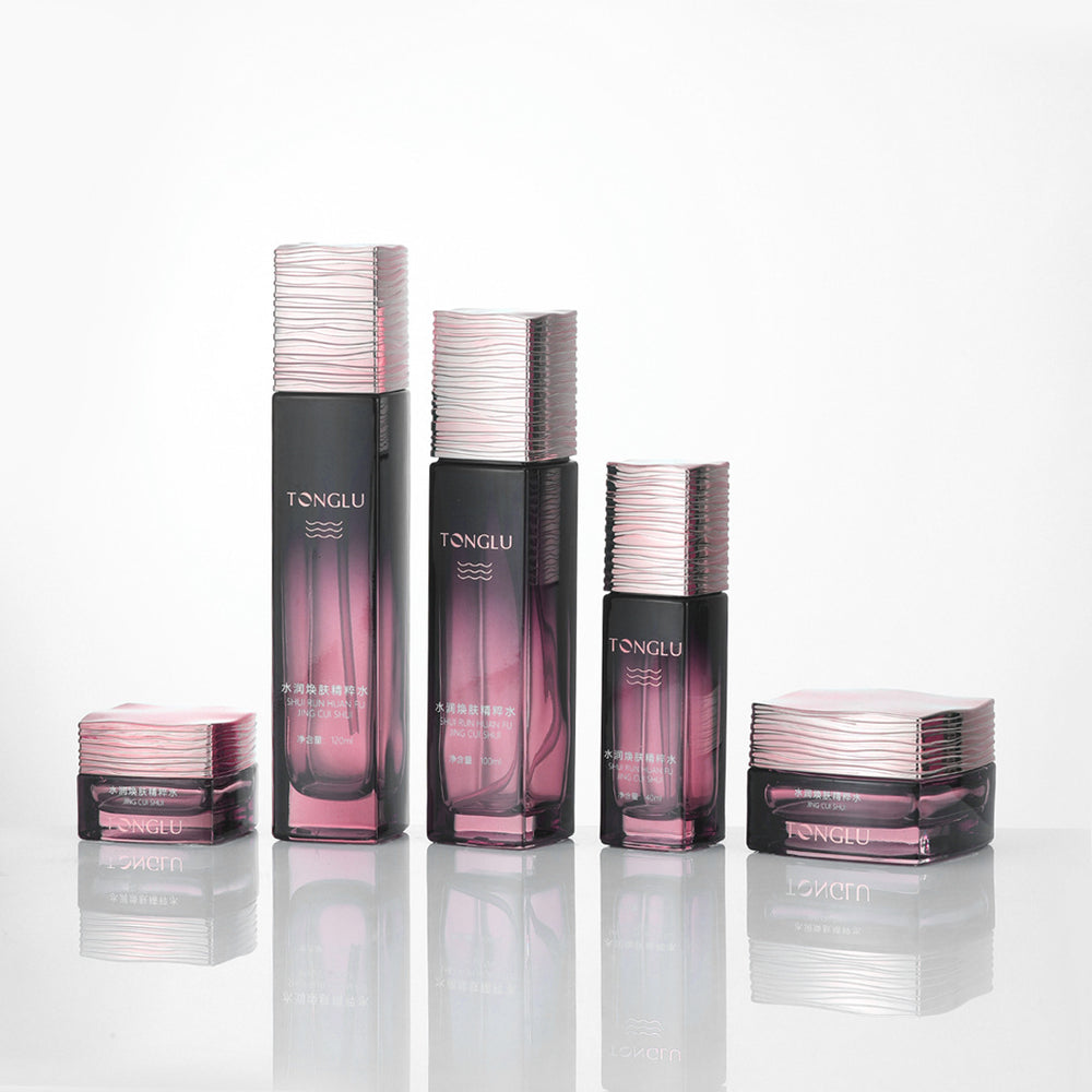 Cosmetic glass bottle set packaging material 120ml lotion essential oil dispensing glass bottle 50g cream jar manufacturer supply