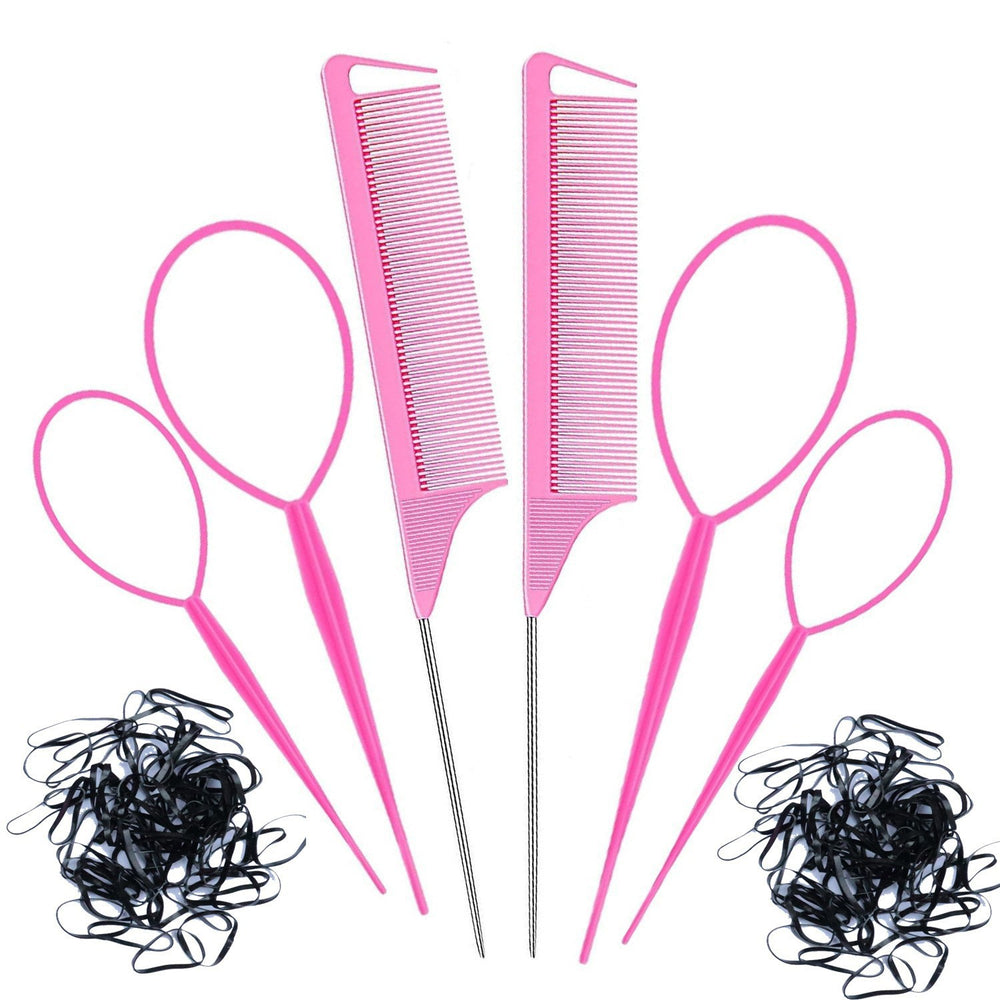 manufacturer in stock high temperature resistant pointed tail comb rainbow comb hairdressing comb highlight steel needle comb 8-piece set