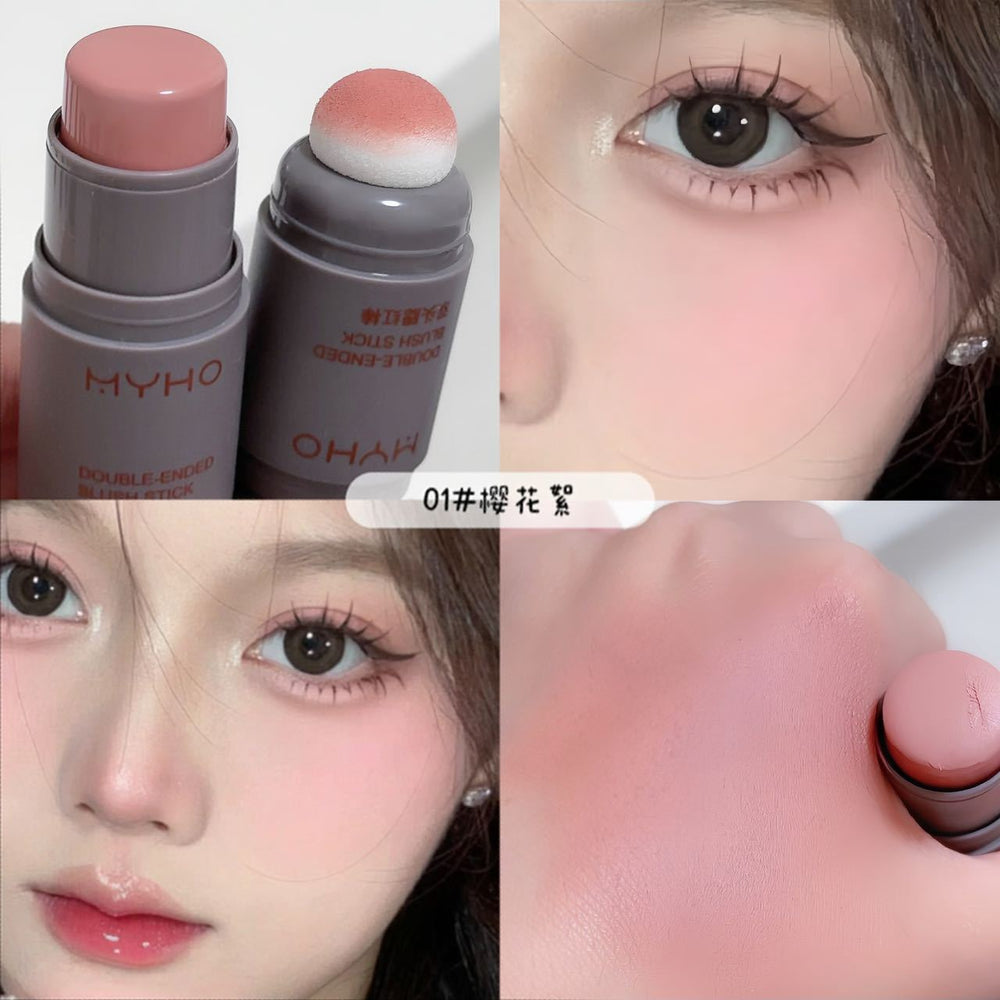 Myho puff double-ended blush stick - natural matte finish, enhances complexion, creates a "no-makeup" look, dual-use lip & cheek cream blush