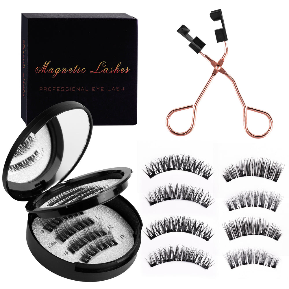 Pingdu magnetic false eyelashes all-in-one box cross-border fashion thick 2 pairs black stem eyelash curler set factory wholesale