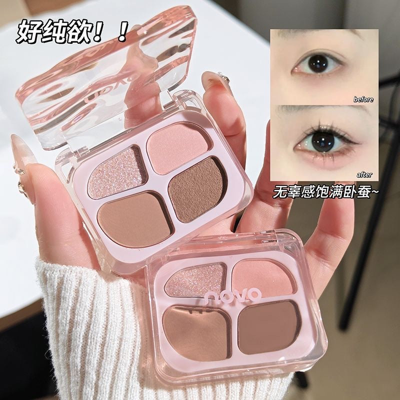 Makeup novo smart four-color eyeshadow silkworm palette pearlescent flash brightening highlight shadow eyeshadow silkworm all-in-one palette