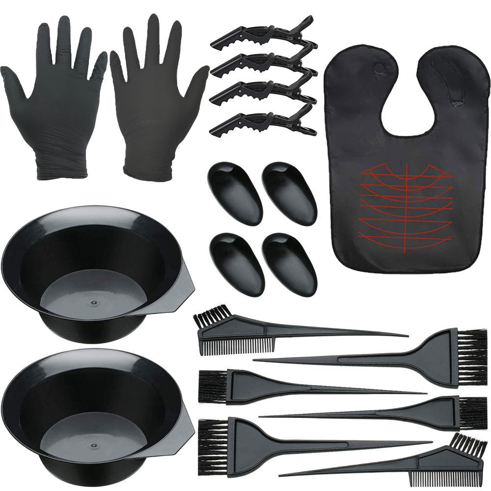 best-selling 19-piece hair dyeing tool suit baking oil bowl hair dyeing brush earmuffs gloves shawl crocodile clip hair dyeing comb