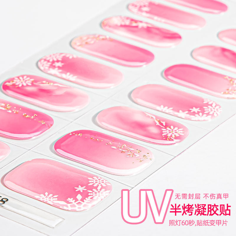 Zhengxiang customized gel manicure stickers ins ice transparent hot stamping cross-border uv lamp hardening semi-baked nail stickers amazon