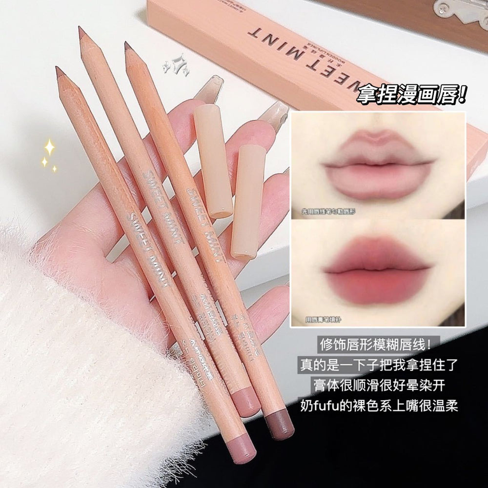 Sweet mint wooden lip liner - matte, waterproof, nude. perfect for defining and shaping your lips for a naturally plump look
