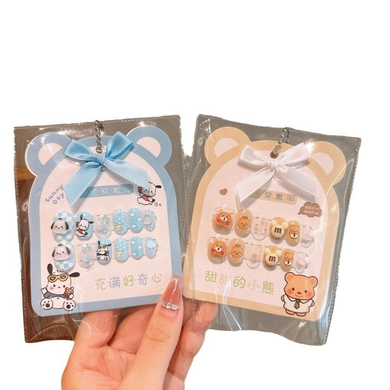 New arrivalkids manicure accessories kuromi wearable nails cute children melody nail stickers stereo pacha dog