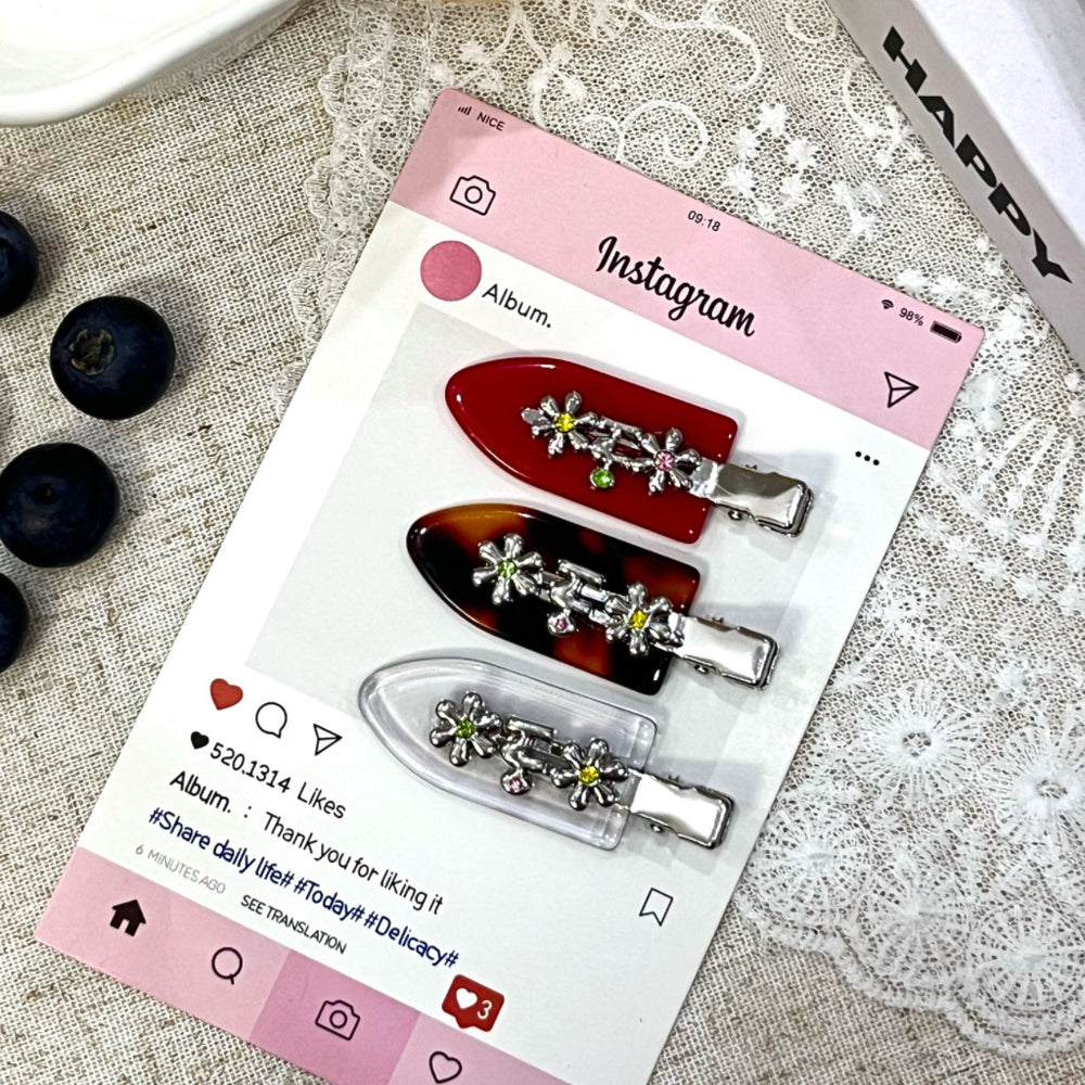 New arrivalk-style small flower metal edge clip seamless acetate duckbill clip bangs clip cute hair accessories hairpin hair root