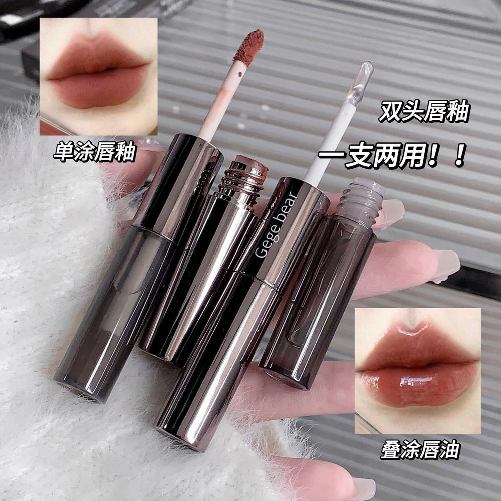 Gege bear gege bear double-ended lip glaze low saturation matte matte water-glossy mirror transparent superimposed lip gloss