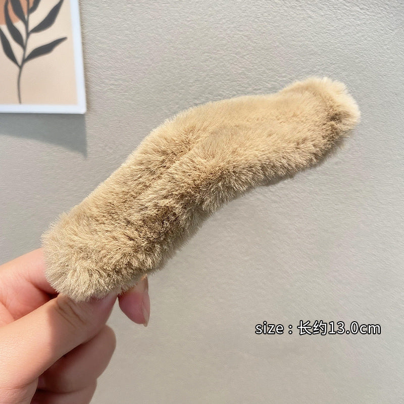 Stuffed hair clip for women's back of head, banana clip, french fur duckbill clip, one-word hairpin, headwear clip, fall and winter