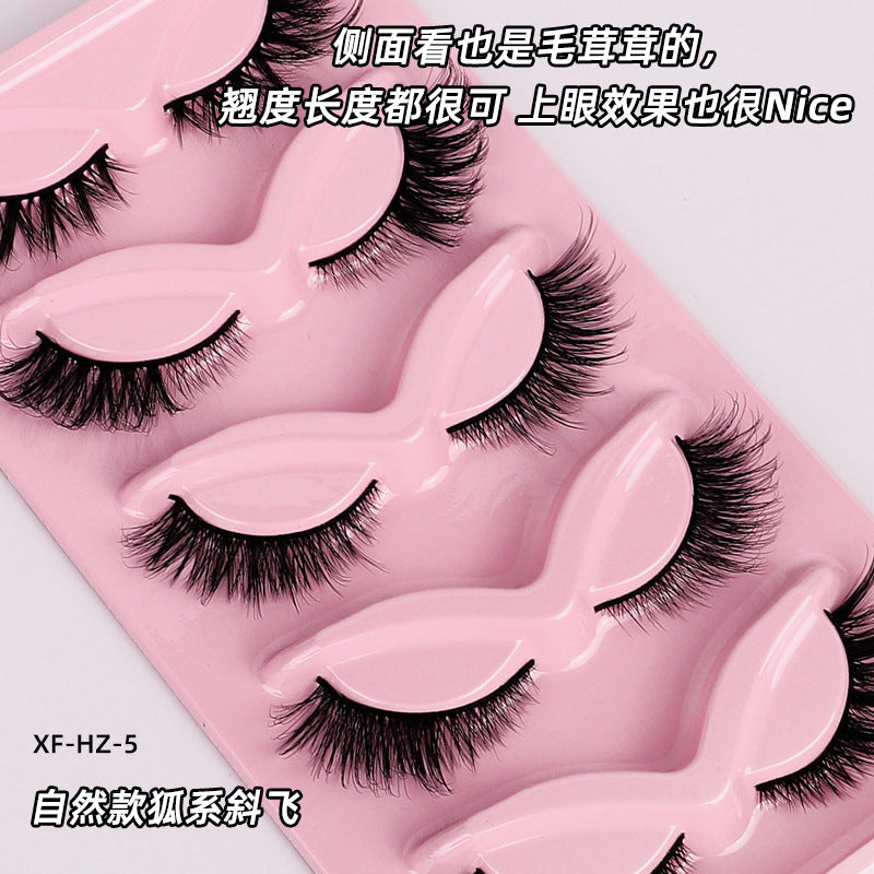 Pingdu fox series eyelashes half pair of eyelashes thick and curled cross european and american false eyelashes factory wholesale cross thick