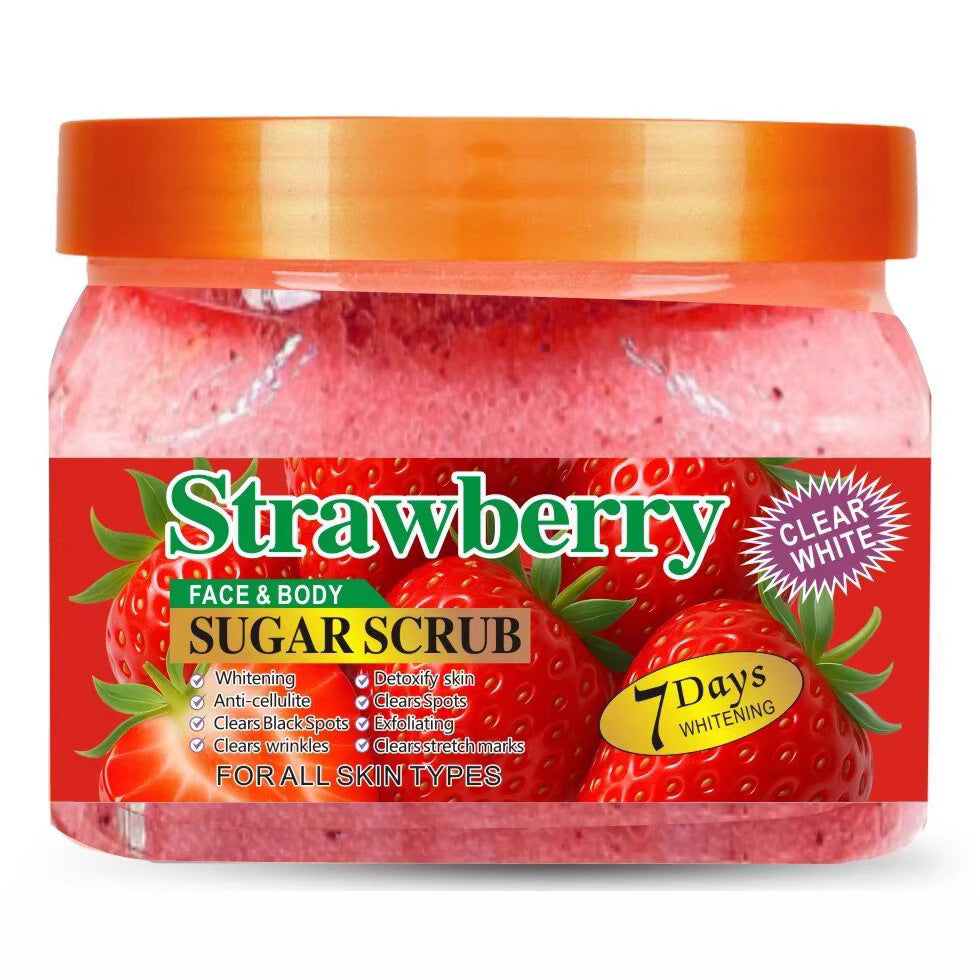 strawberry scrub 650g - 7-day brightening body & face exfoliator for all-over cleansing and improving keratosis pilaris (chicken skin)