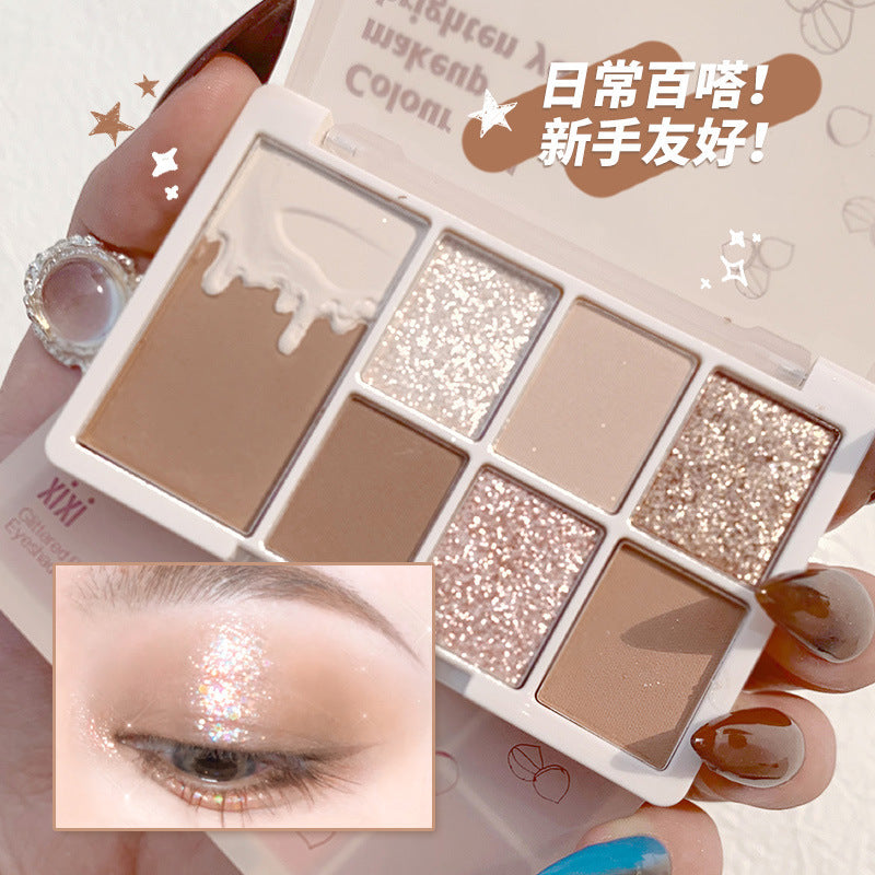 Makeup xixi soft glow and radiant eyes seven-color eye shadow palette waterproof pearlescent fine shimmer daily light makeup earthy eye shadow