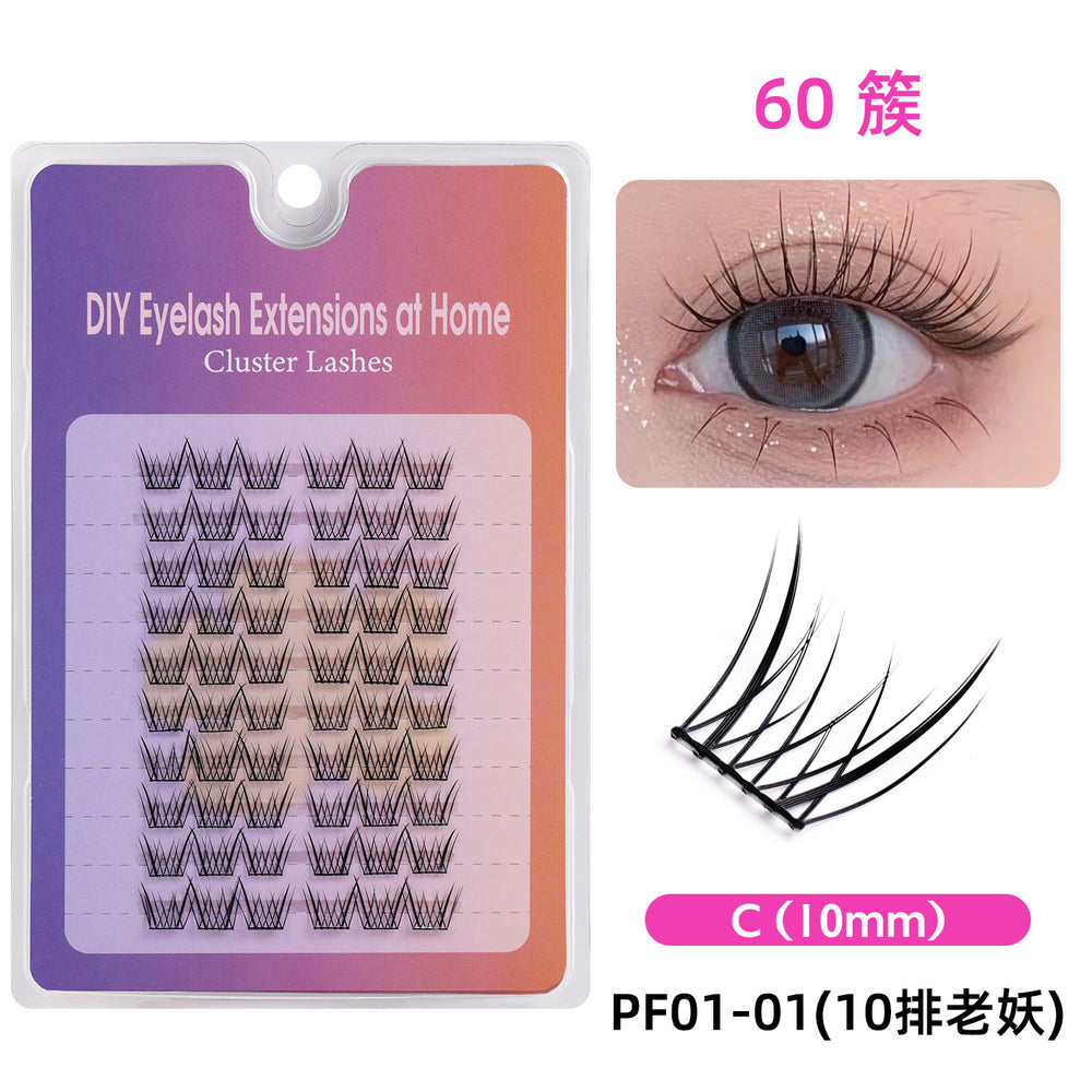 Segmented false eyelashes without glue, flat single cluster black stem, natural slender artificial fox style false eyelashes glue style