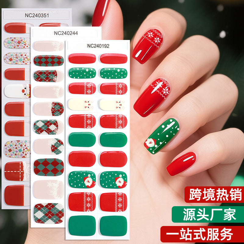 Zhengxiang christmas gel manicure stickers waterproof cross-border european and american uv semi-cured nail stickers christmas nail