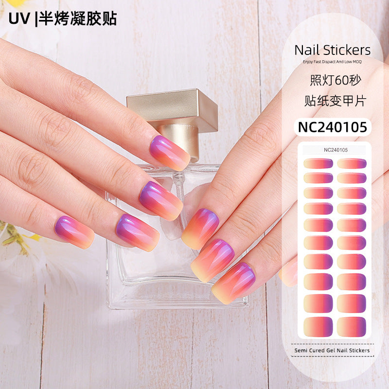 Zhengxiang customized gel manicure stickers korean uv semi-baked semi-cured nail stickers cross-border gradient manicure stickers wholesale