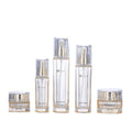 Ready-to-ship skincare glass bottle packaging: 40ml thick-bottomed essential oil bottles, pump lotion and serum dispensing bottles, and 30ml cream jars