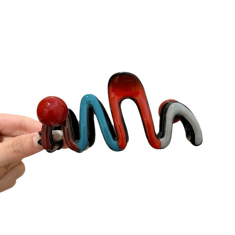 Contrast color wave pearl large clip hair clip fall and winterfashion shark clip 2024new arrivalclassy hair accessories wholesale