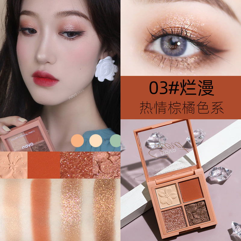 Novo sakura story eyeshadow palette - 4 colors, perfect for beginners, everyday light makeup, shimmer & matte, earth tones