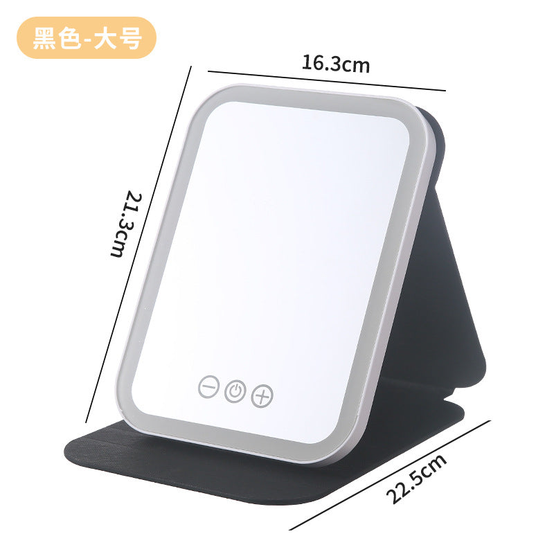 Led makeup mirror with light - portable, foldable, storage, home, dorm, desktop, household, travel, glass beauty mirror