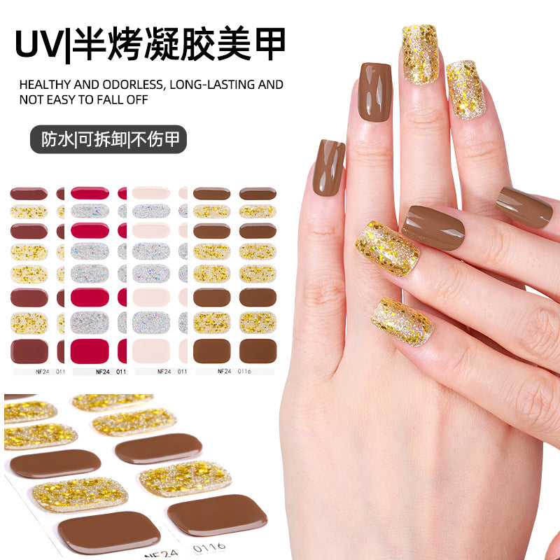Zhengxiang personalized gel manicure stickers onion powder jumping color nail polish film korean uv photo lamp hardening semi-cured nail stickers